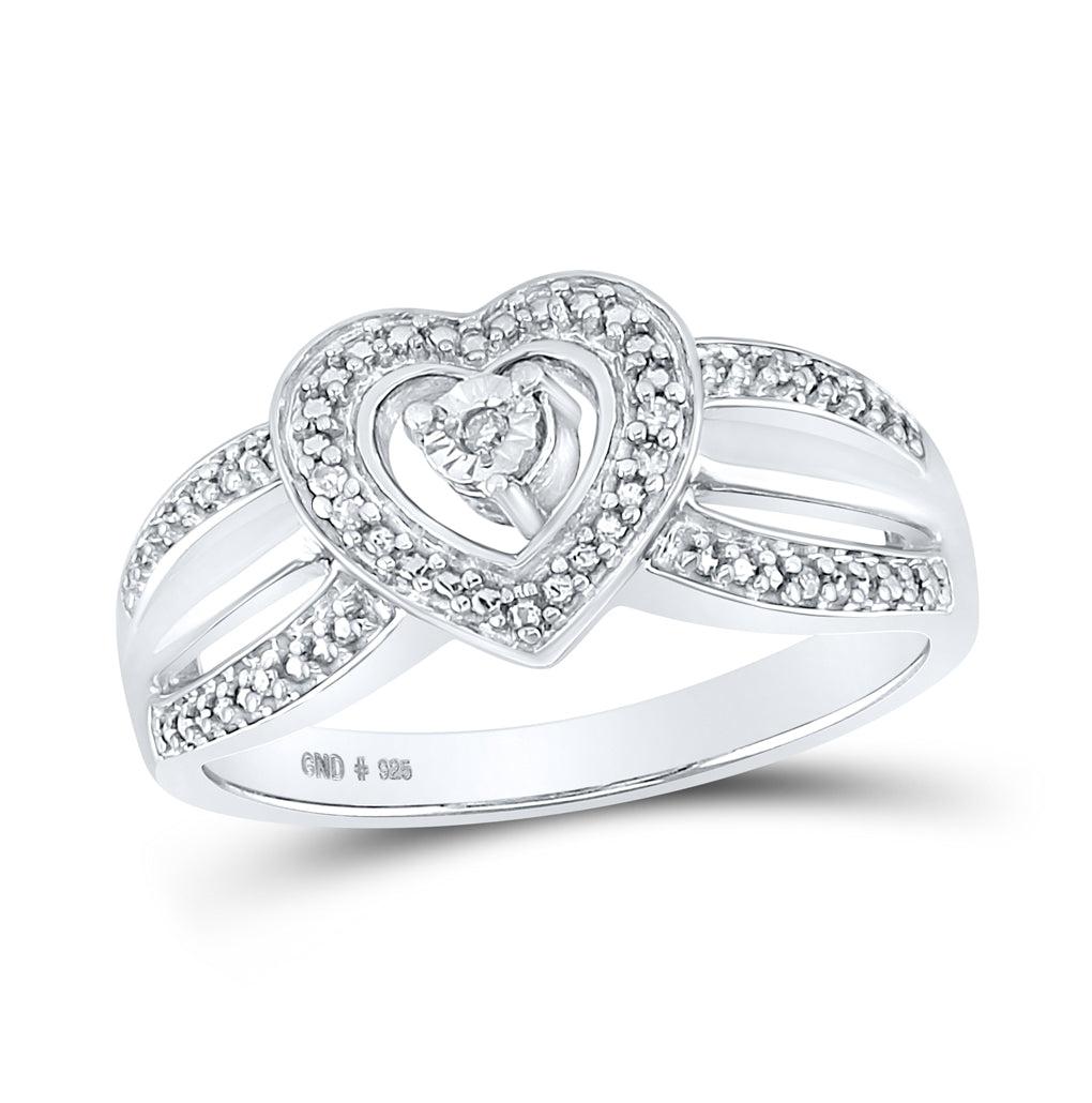 Sterling Silver Womens Round Diamond Heart Ring .03 Cttw, Womens Size: 5-10