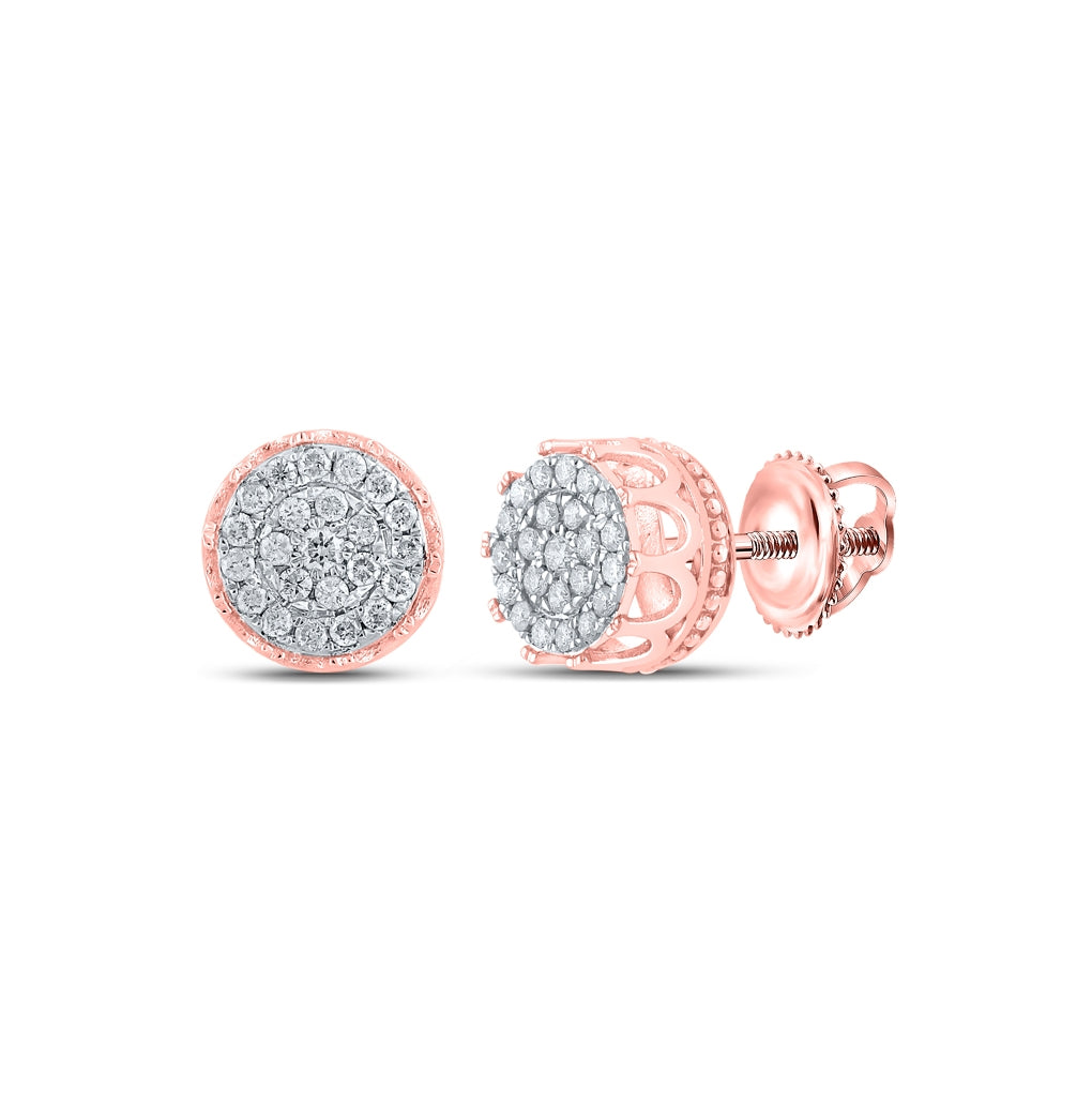10K Yellow Or White Or Rose Gold Round Diamond Cluster Earrings