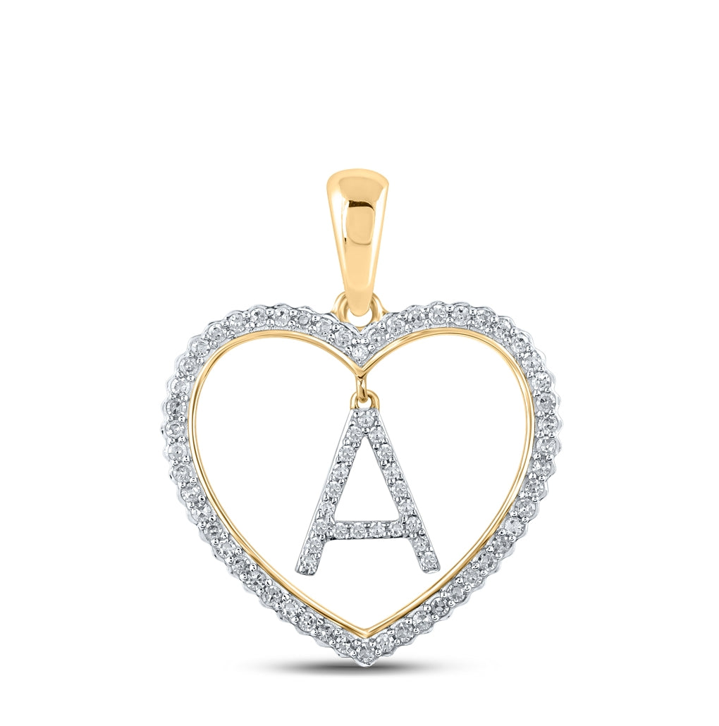 10K Yellow Or White Or Rose Gold Womens Round Diamond Heart A Letter Pendant
