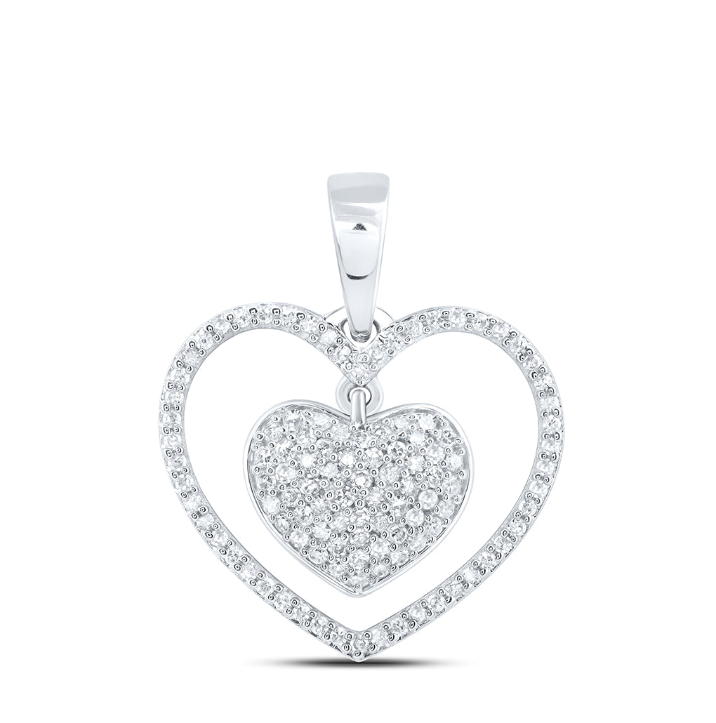 10K Yellow Or White Or Rose Gold Womens Round Diamond Heart Pendant