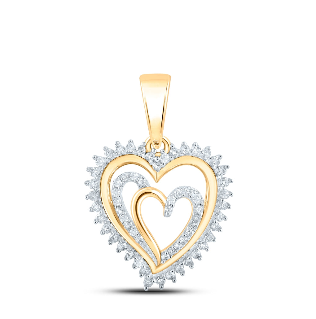 10K Yellow Or White Or Rose Gold Womens Round Diamond Heart Pendant