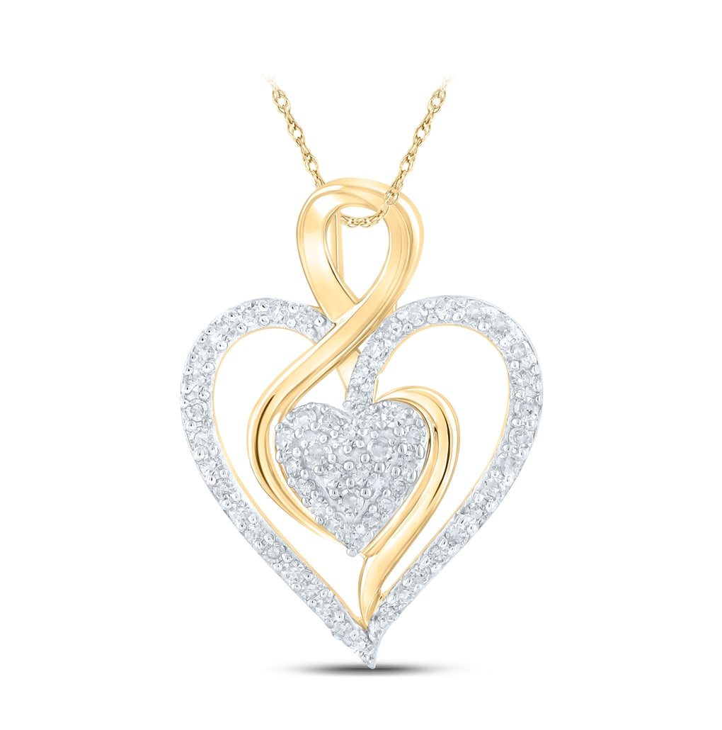 10K Yellow Or White Or Rose Gold Womens Round Diamond Heart Pendant