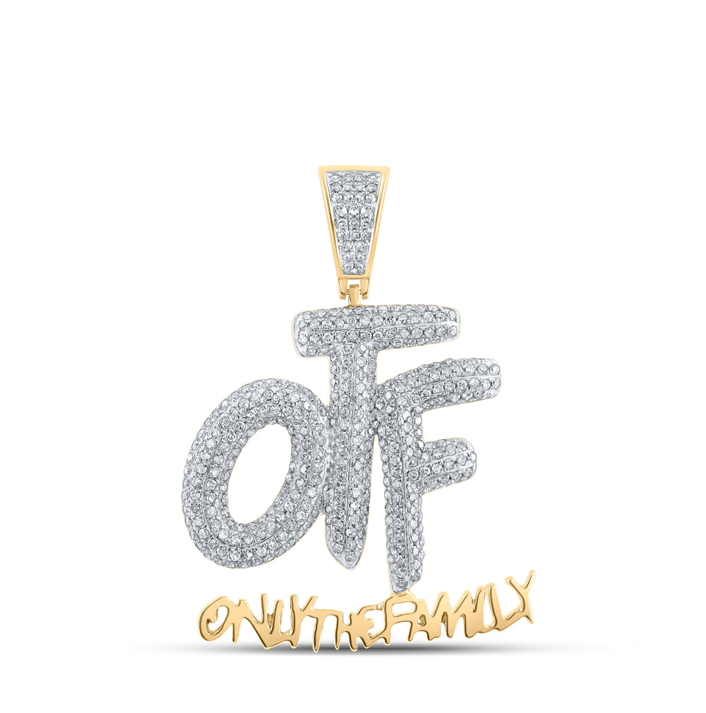 10K Yellow Gold Mens Round Diamond OTF Family Phrase Charm Pendant 3/4 Cttw, Length: 1.41 In, Width: 1.04 In