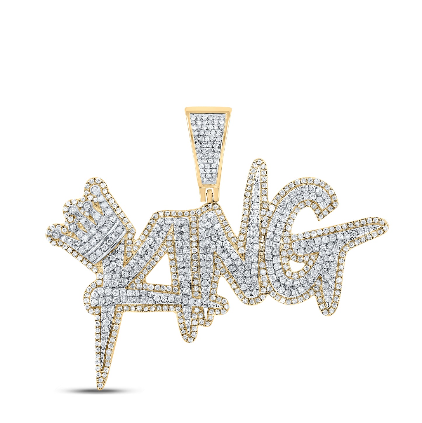 10K Two-tone Gold Mens Round Diamond King Crown Phrase Charm Pendant 2-1/2 Cttw, Length: 1.95 In