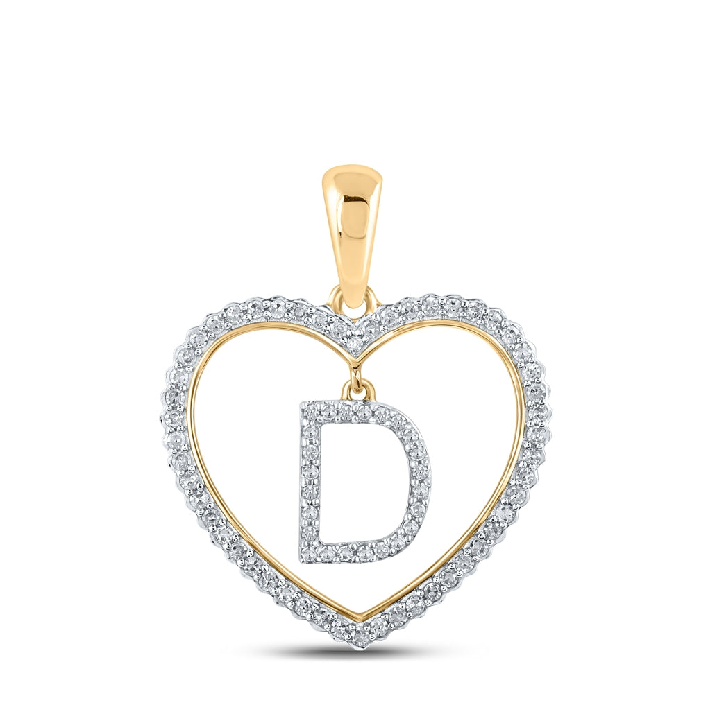 10K Yellow Or White Or Rose Gold Womens Round Diamond Heart D Letter Pendant