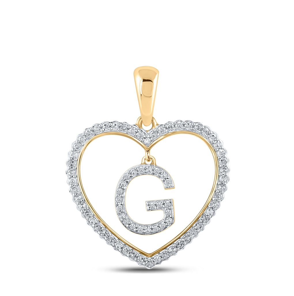 10K Yellow Gold Womens Round Diamond Heart G Letter Pendant 1/4 Cttw, Length: 1.06 In, Width: 0.79 In