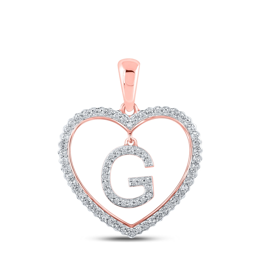 10K Rose Gold Womens Round Diamond Heart Letter Pendant