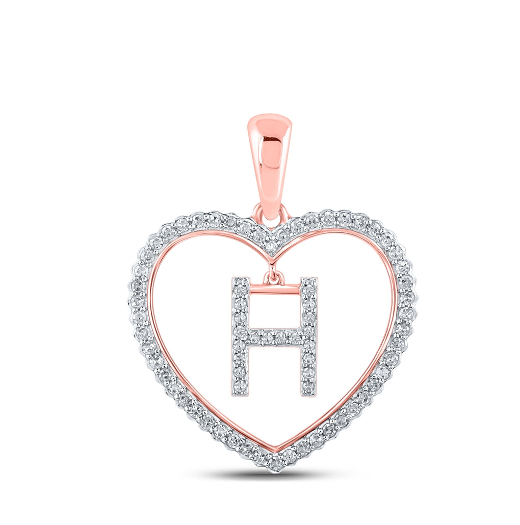 10K Rose Gold Womens Round Diamond Heart Letter Pendant