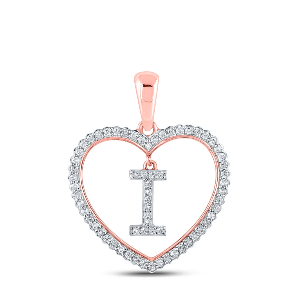 10K Rose Gold Womens Round Diamond Heart Letter Pendant