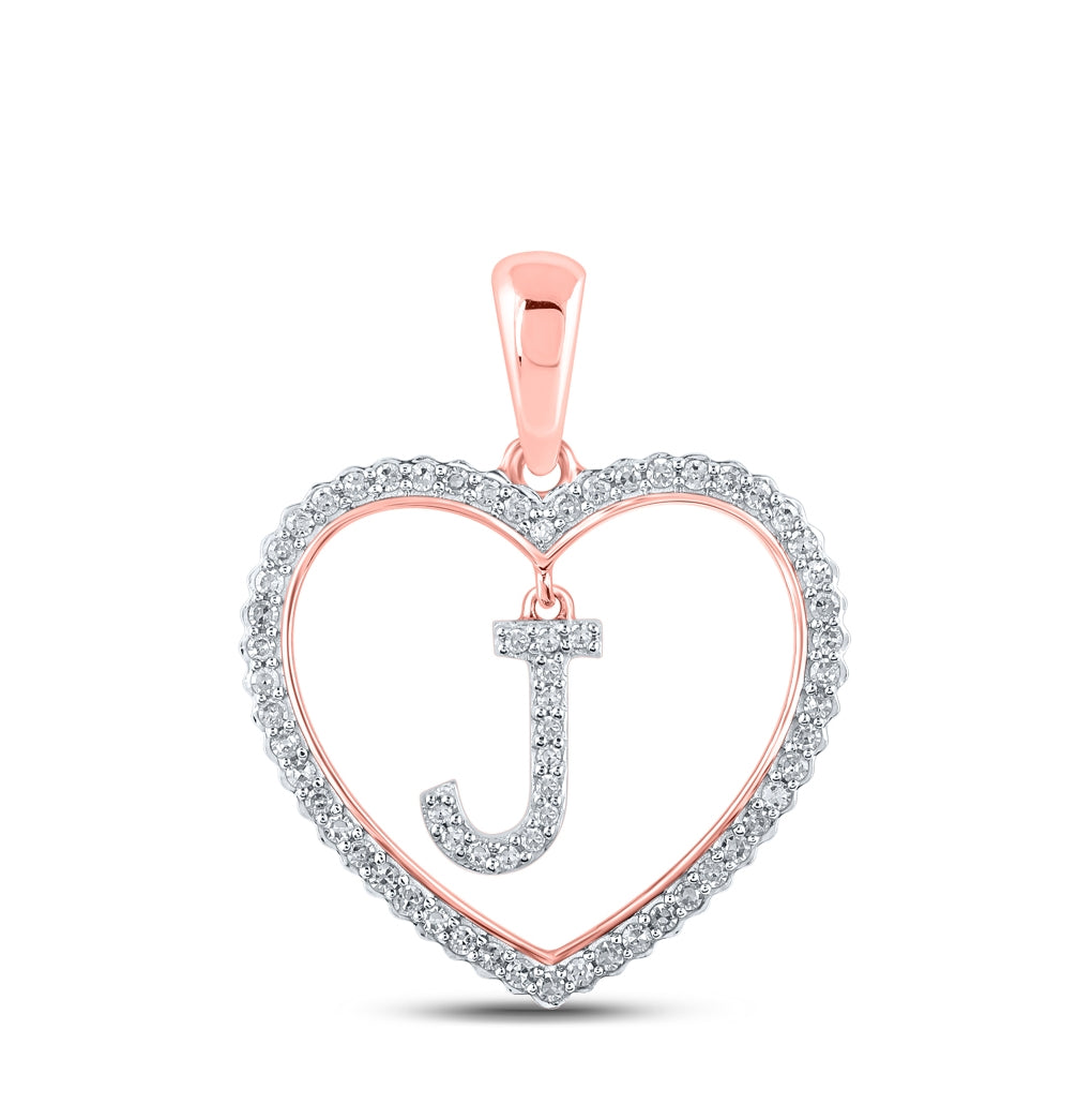 10K Rose Gold Womens Round Diamond Heart Letter Pendant