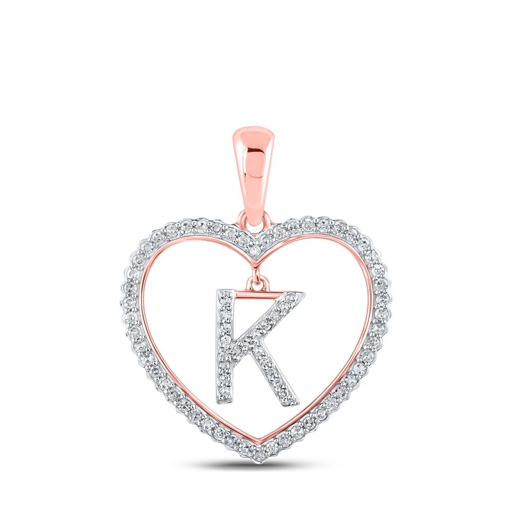 10K Rose Gold Womens Round Diamond Heart Letter Pendant
