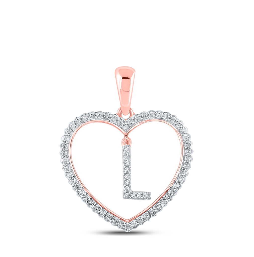 10K Rose Gold Womens Round Diamond Heart Letter Pendant