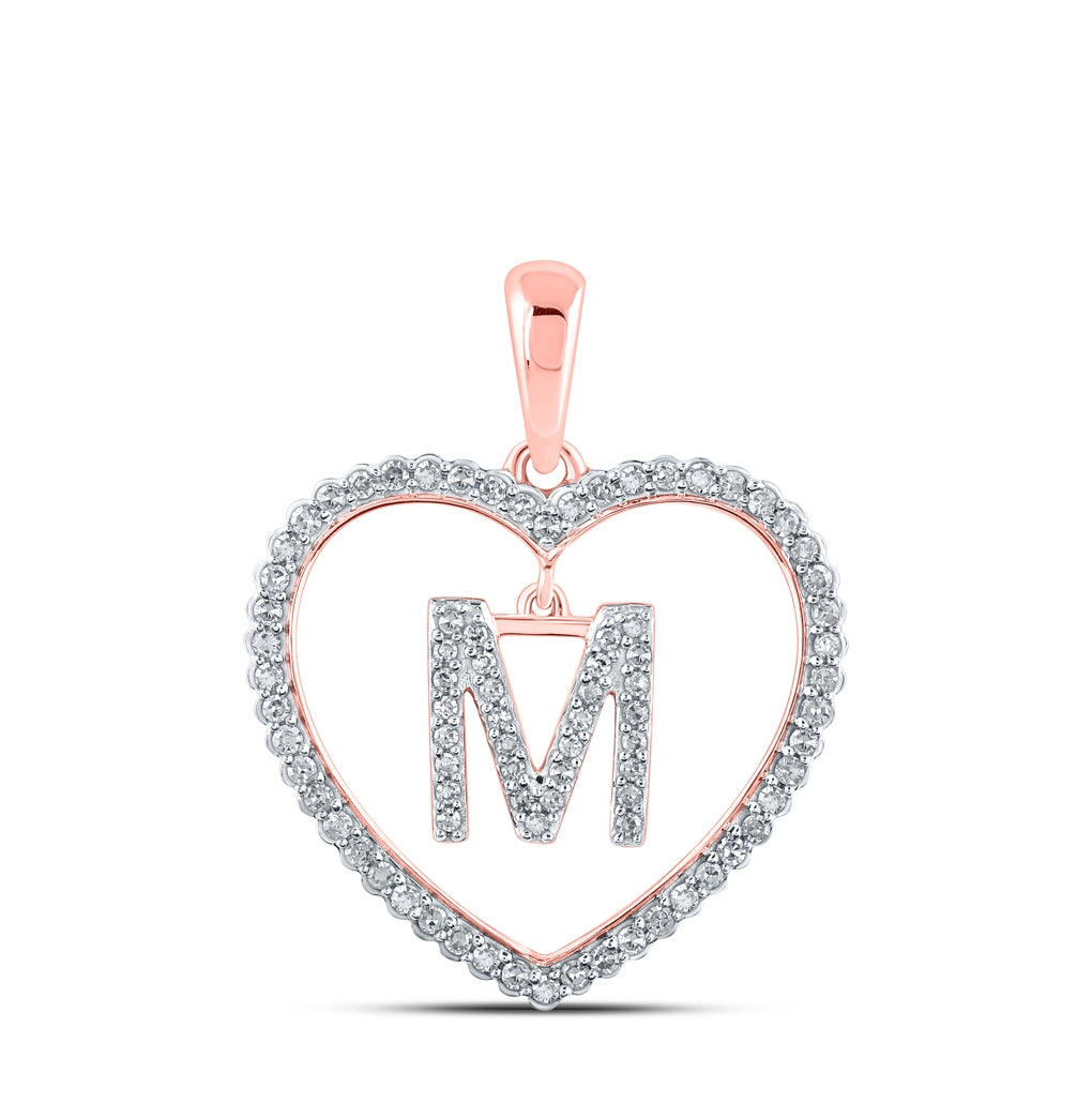 10K Rose Gold Womens Round Diamond Heart Letter Pendant