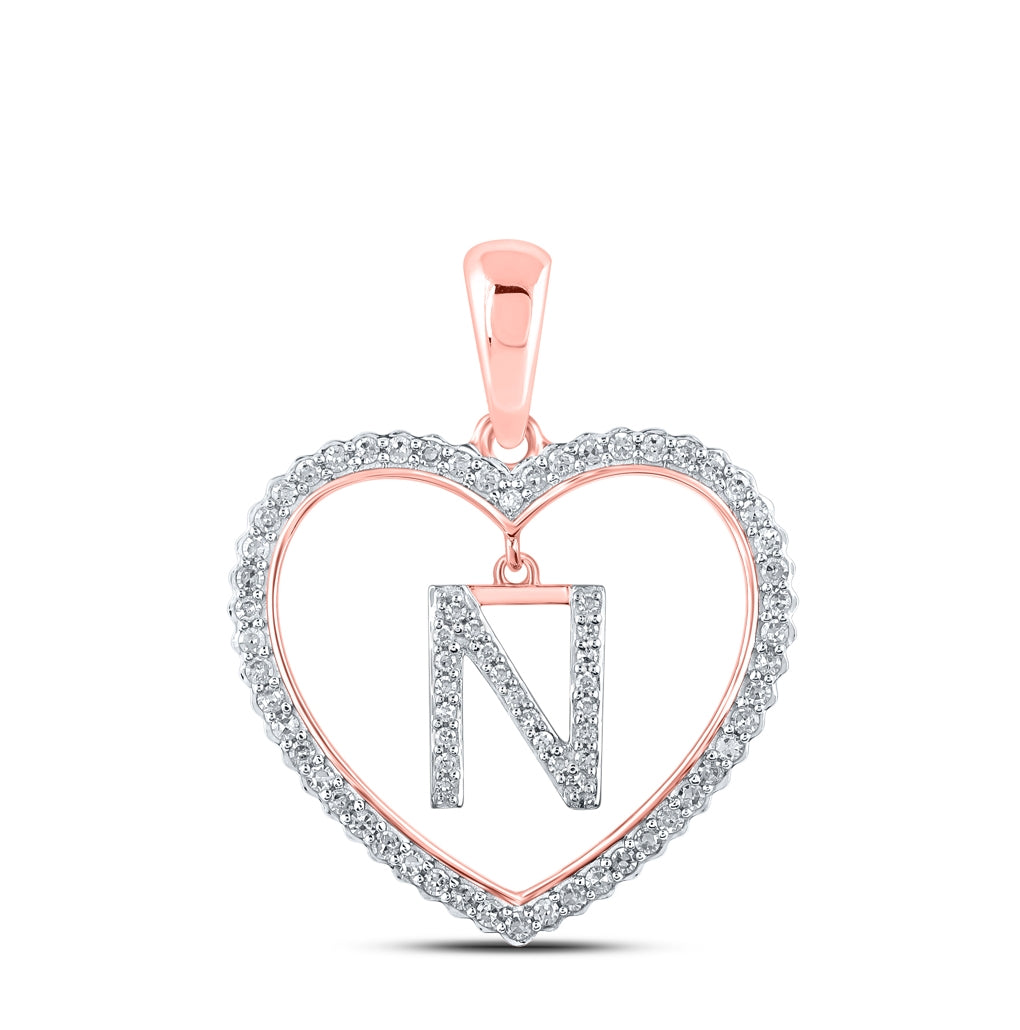 10K Rose Gold Womens Round Diamond Heart Letter Pendant