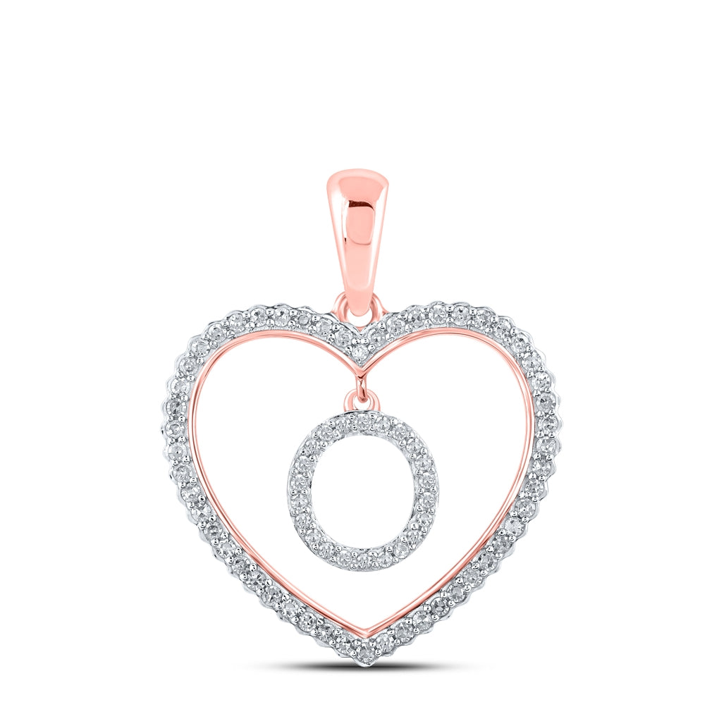 10K Rose Gold Womens Round Diamond Heart Letter Pendant