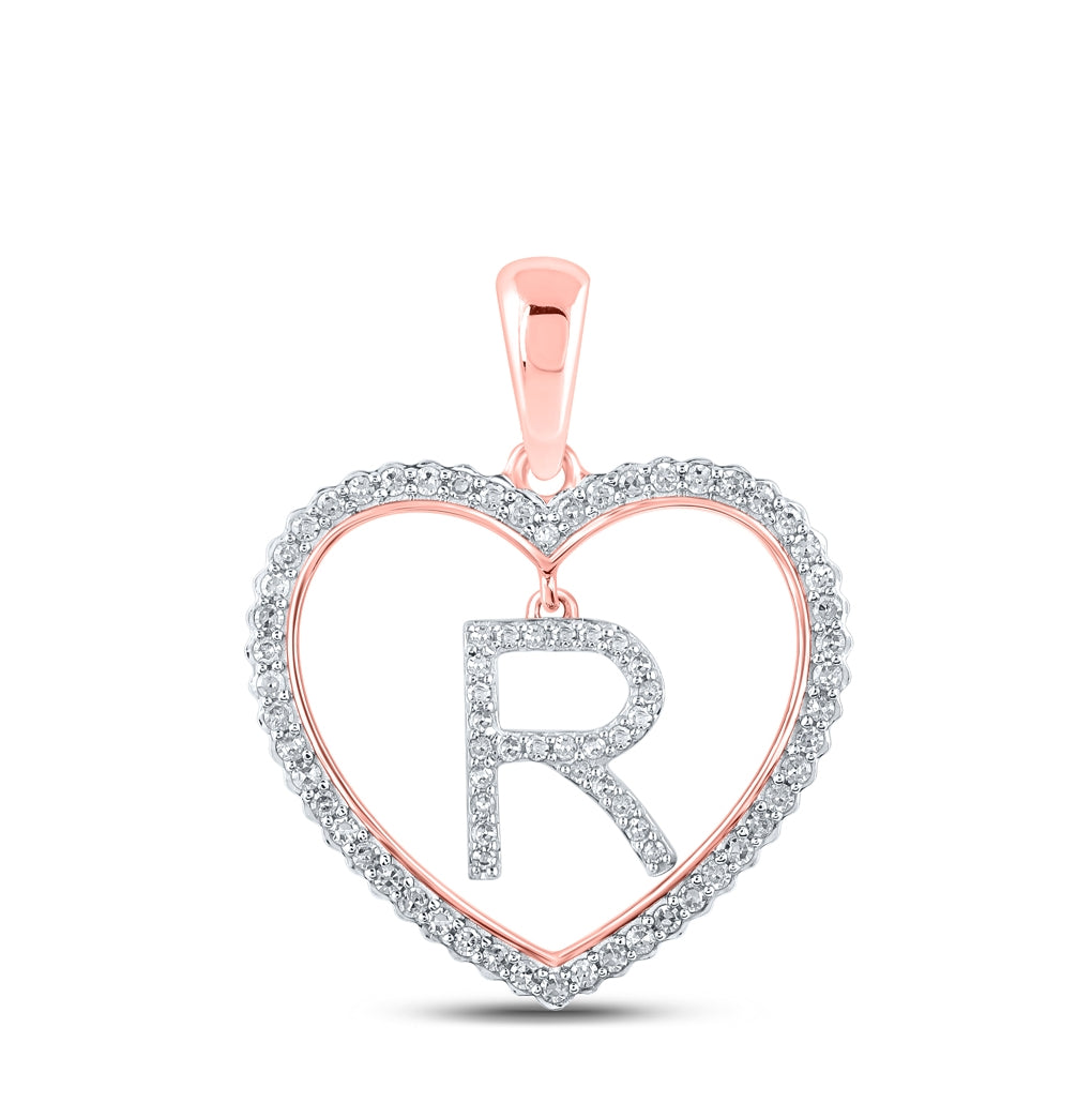 10K Rose Gold Womens Round Diamond Heart Letter Pendant