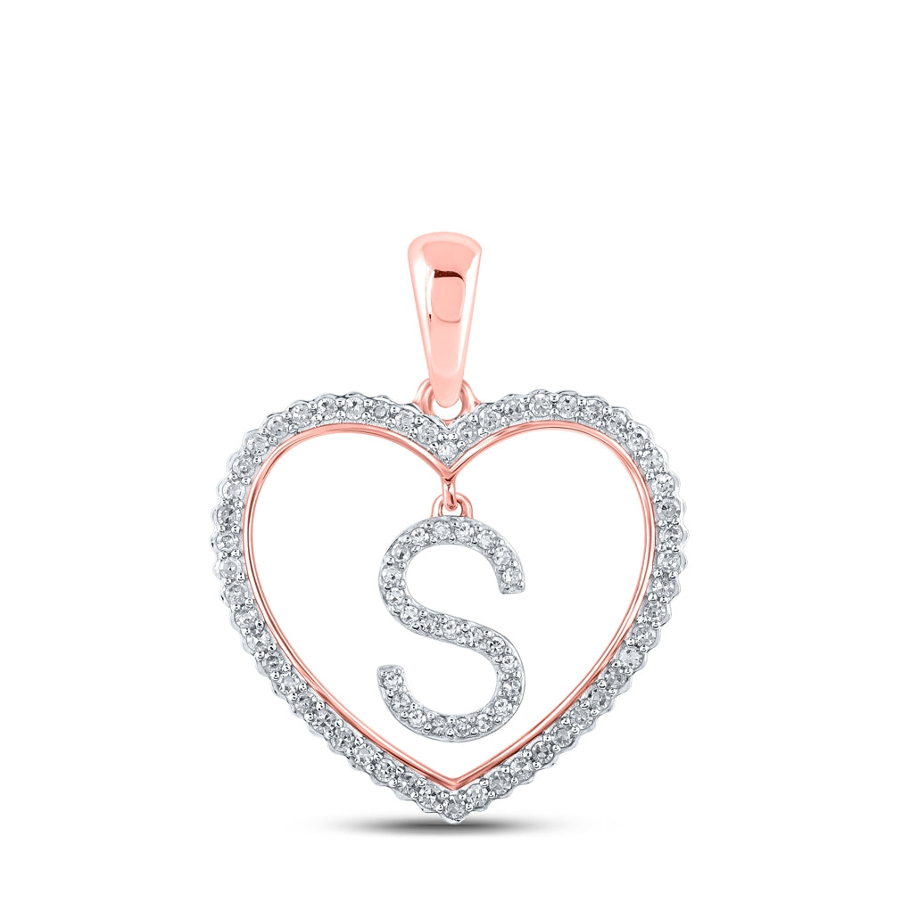 10K Rose Gold Womens Round Diamond Heart Letter Pendant