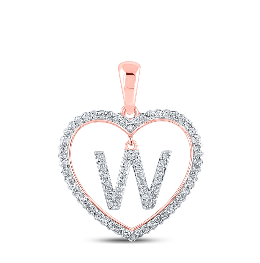 10K Rose Gold Womens Round Diamond Heart Letter Pendant