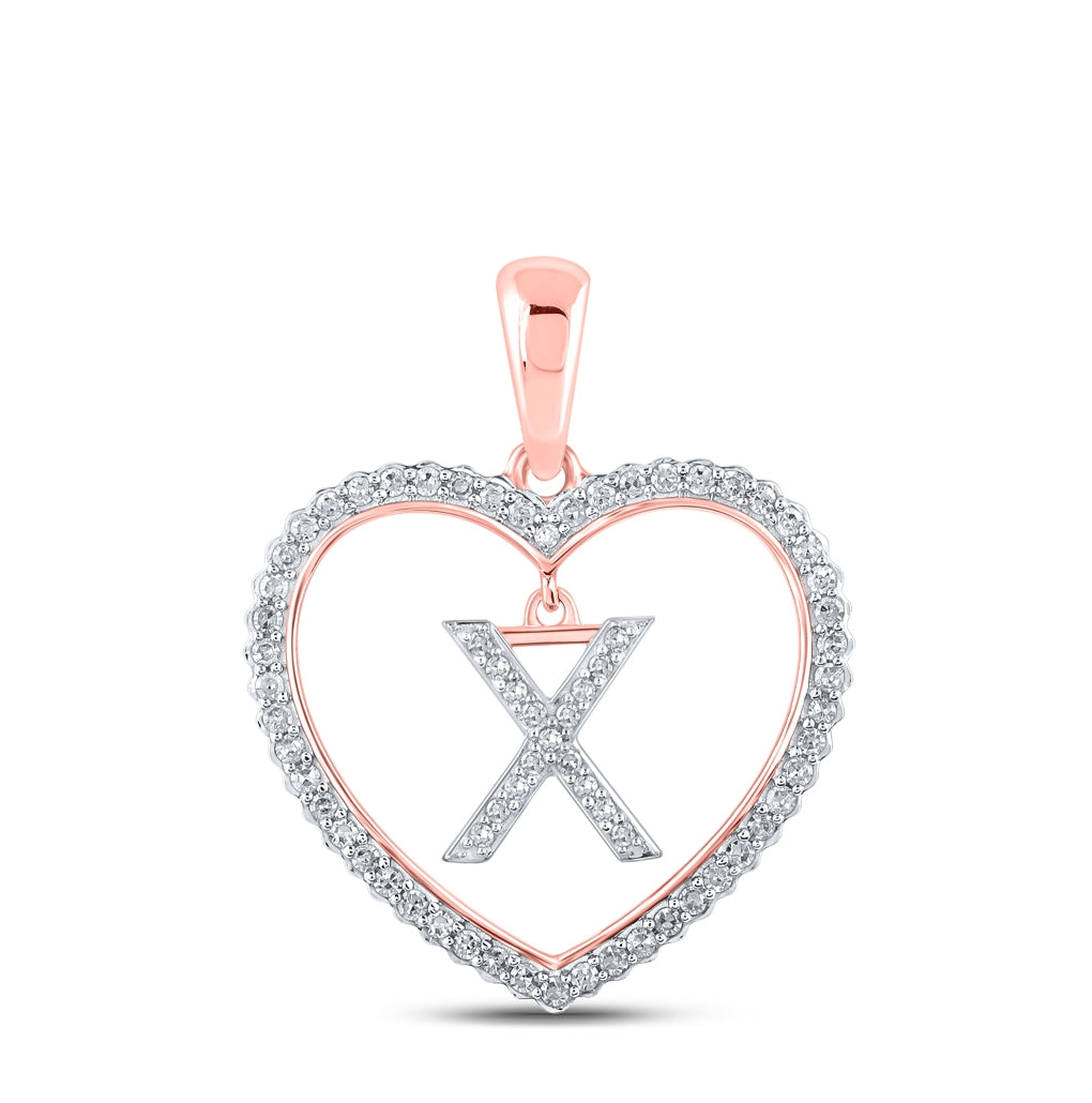 10K Rose Gold Womens Round Diamond Heart Letter Pendant