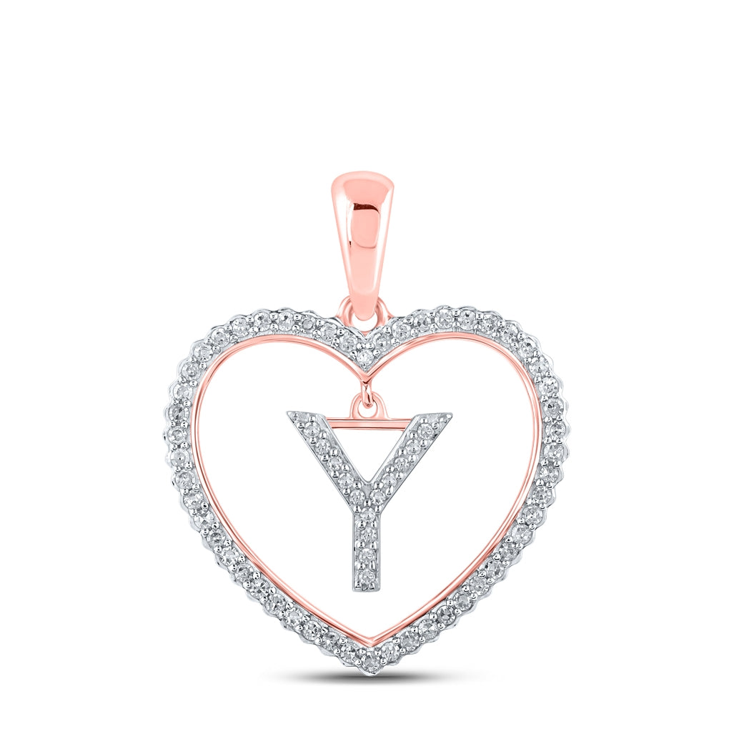 10K Rose Gold Womens Round Diamond Heart Letter Pendant