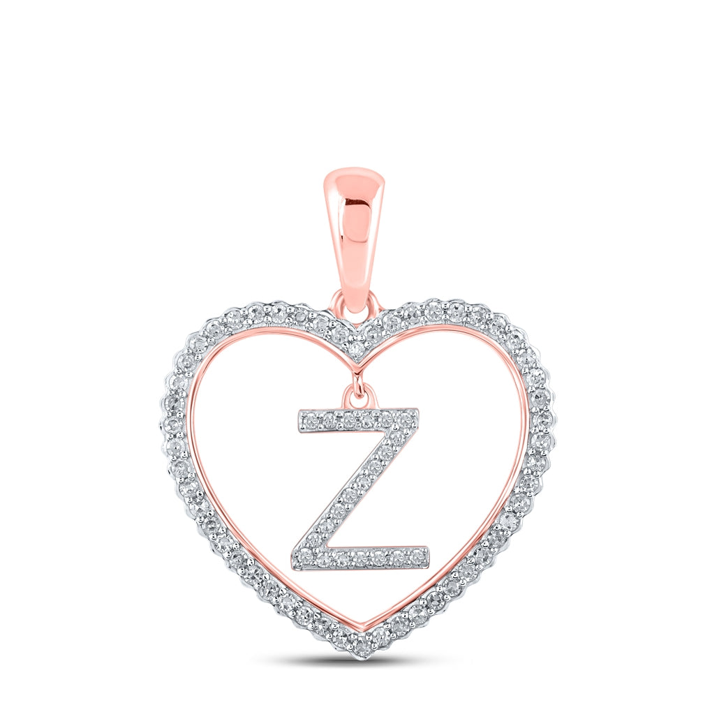 10K Rose Gold Womens Round Diamond Heart Letter Pendant