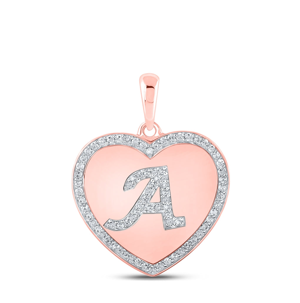 10K Rose Gold Womens Round Diamond Heart Letter Pendant