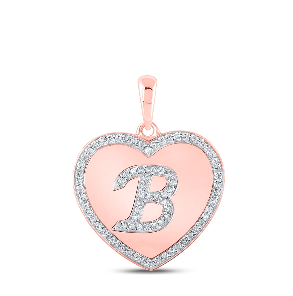 10K Rose Gold Womens Round Diamond Heart Letter Pendant
