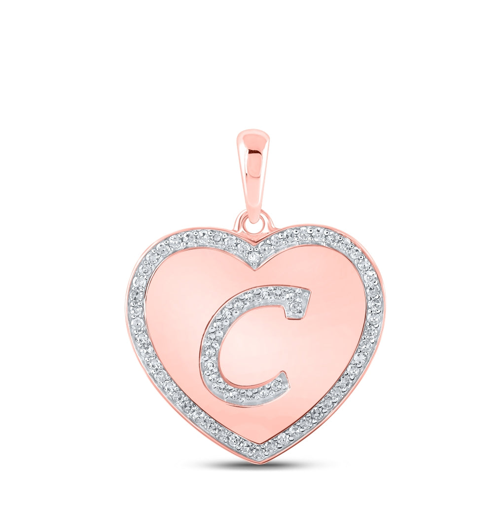 10K Rose Gold Womens Round Diamond Heart Letter Pendant