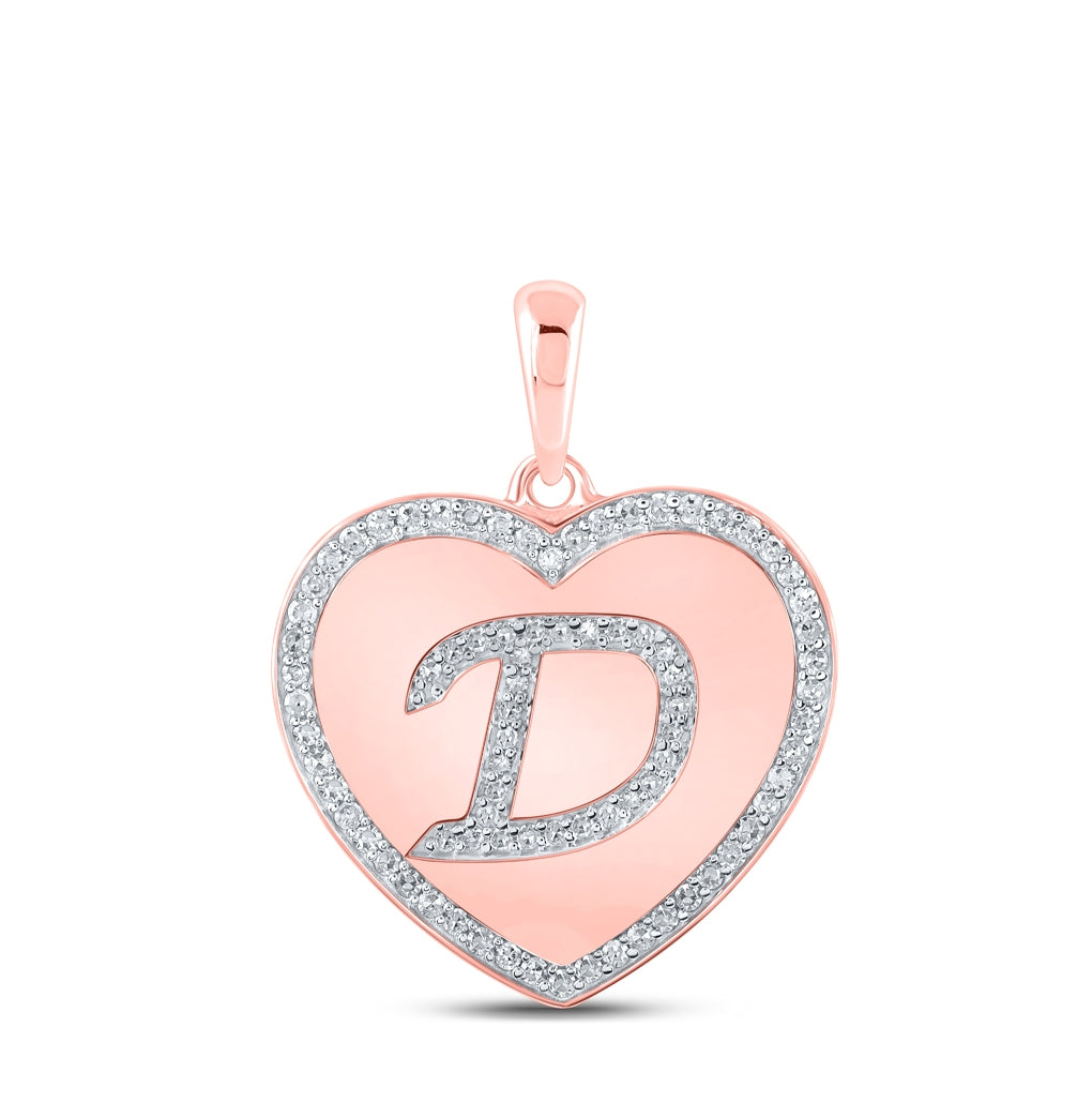 10K Rose Gold Womens Round Diamond Heart Letter Pendant