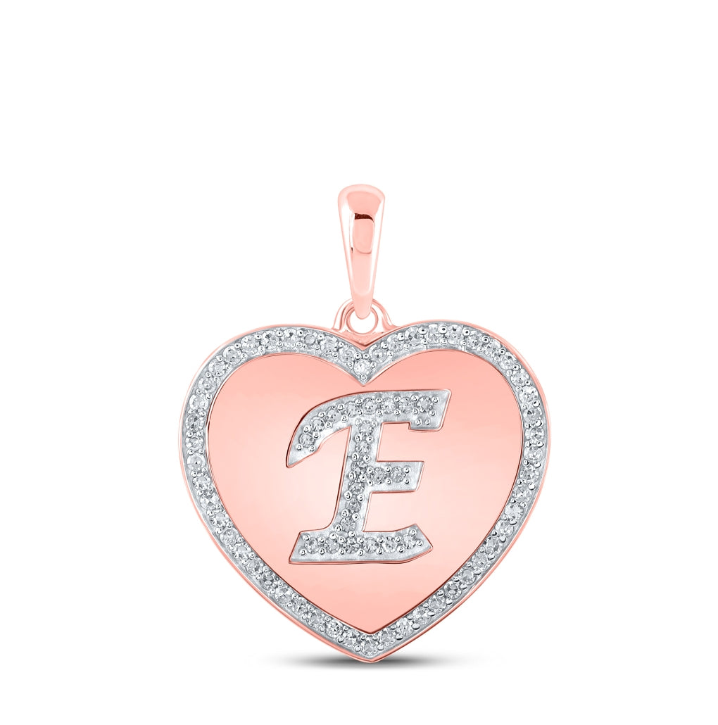 10K Rose Gold Womens Round Diamond Heart Letter Pendant