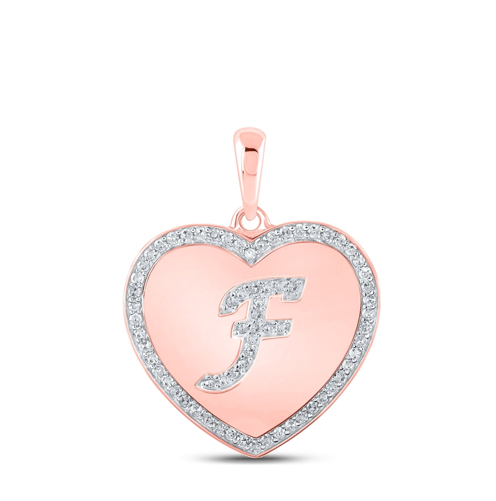 10K Rose Gold Womens Round Diamond Heart Letter Pendant