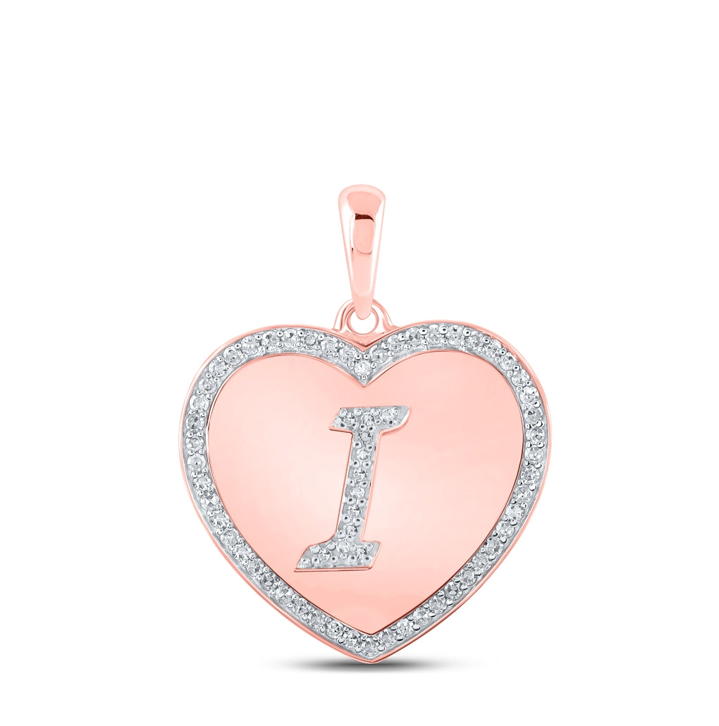 10K Rose Gold Womens Round Diamond Heart Letter Pendant
