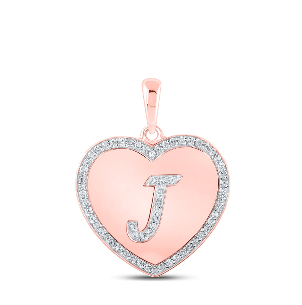 10K Rose Gold Womens Round Diamond Heart Letter Pendant
