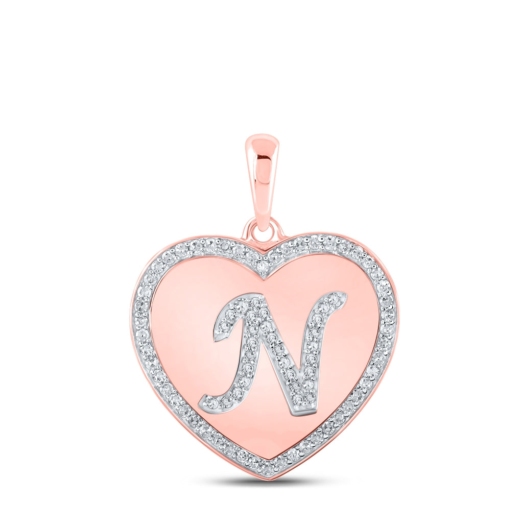 10K Rose Gold Womens Round Diamond Heart Letter Pendant