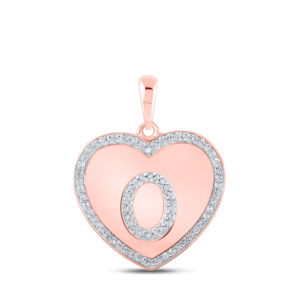 10K Rose Gold Womens Round Diamond Heart Letter Pendant
