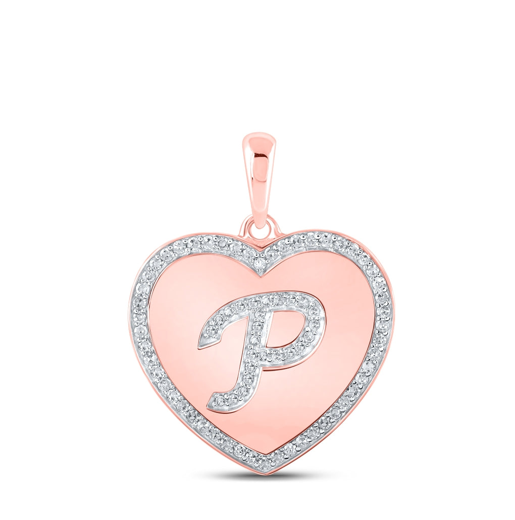 10K Rose Gold Womens Round Diamond Heart Letter Pendant