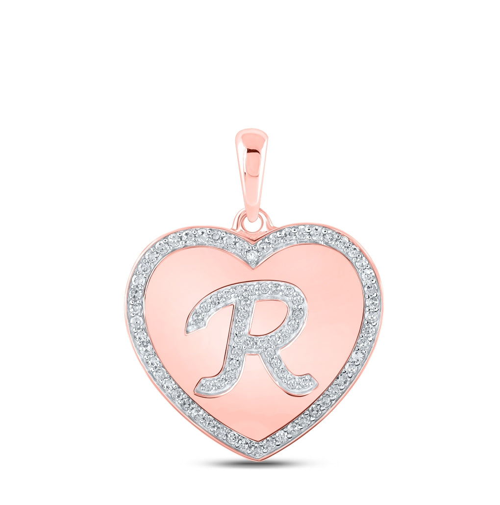 10K Rose Gold Womens Round Diamond Heart Letter Pendant