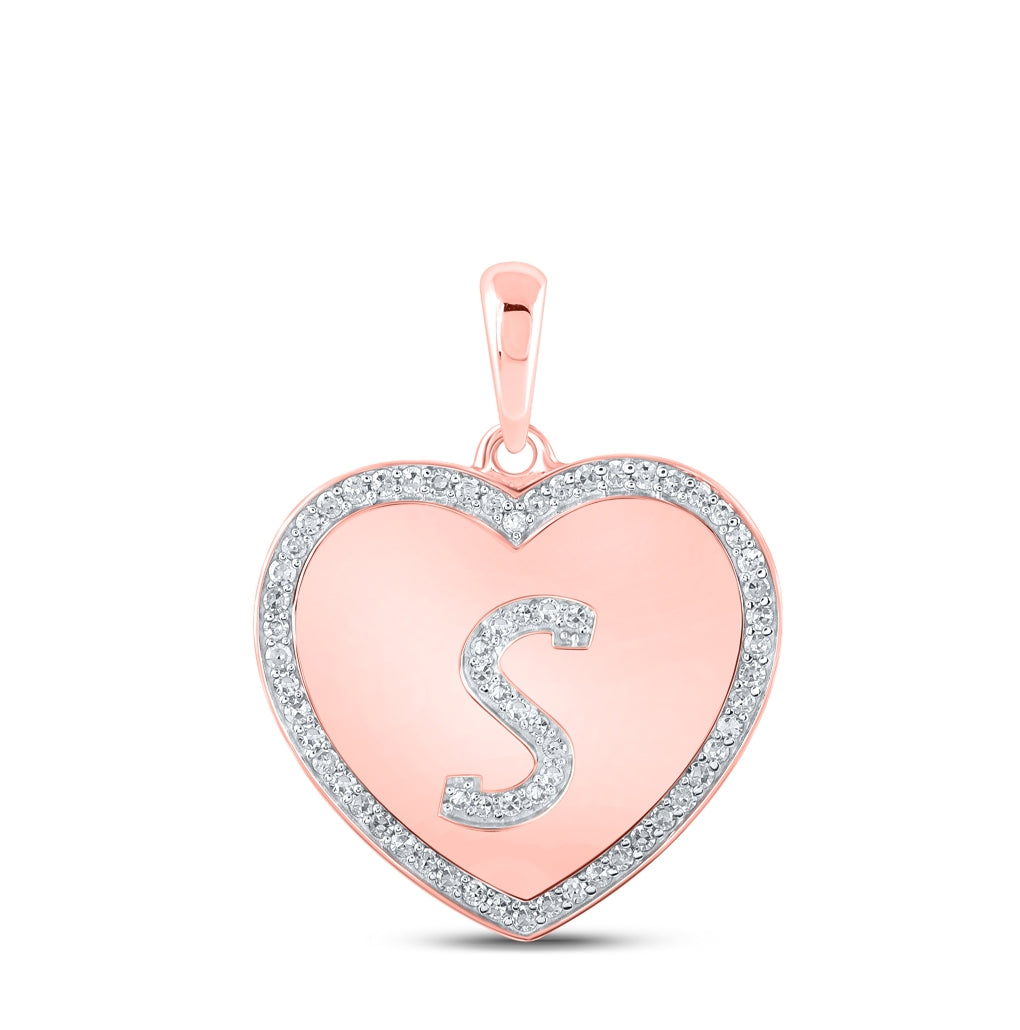 10K Rose Gold Womens Round Diamond Heart Letter Pendant