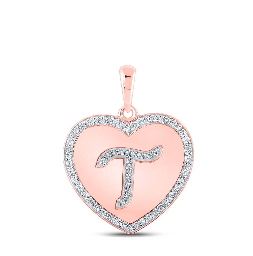 10K Rose Gold Womens Round Diamond Heart Letter Pendant