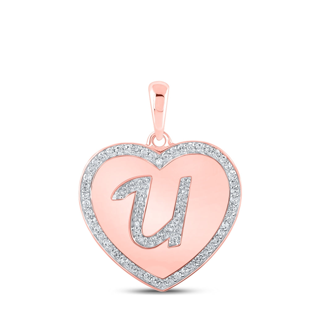 10K Rose Gold Womens Round Diamond Heart Letter Pendant