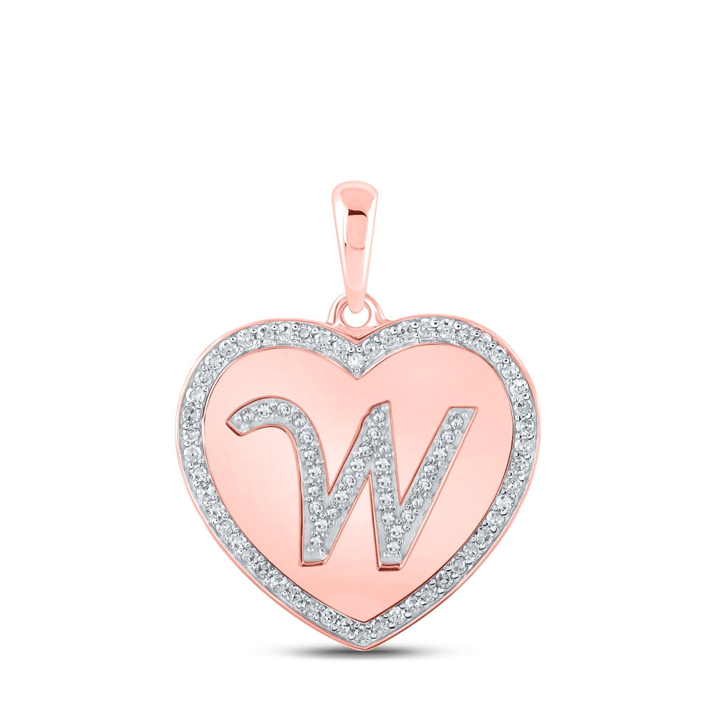 10K Rose Gold Womens Round Diamond Heart Letter Pendant