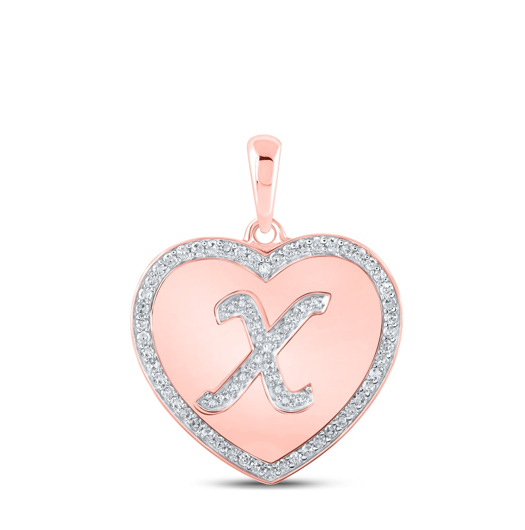 10K Rose Gold Womens Round Diamond Heart Letter Pendant