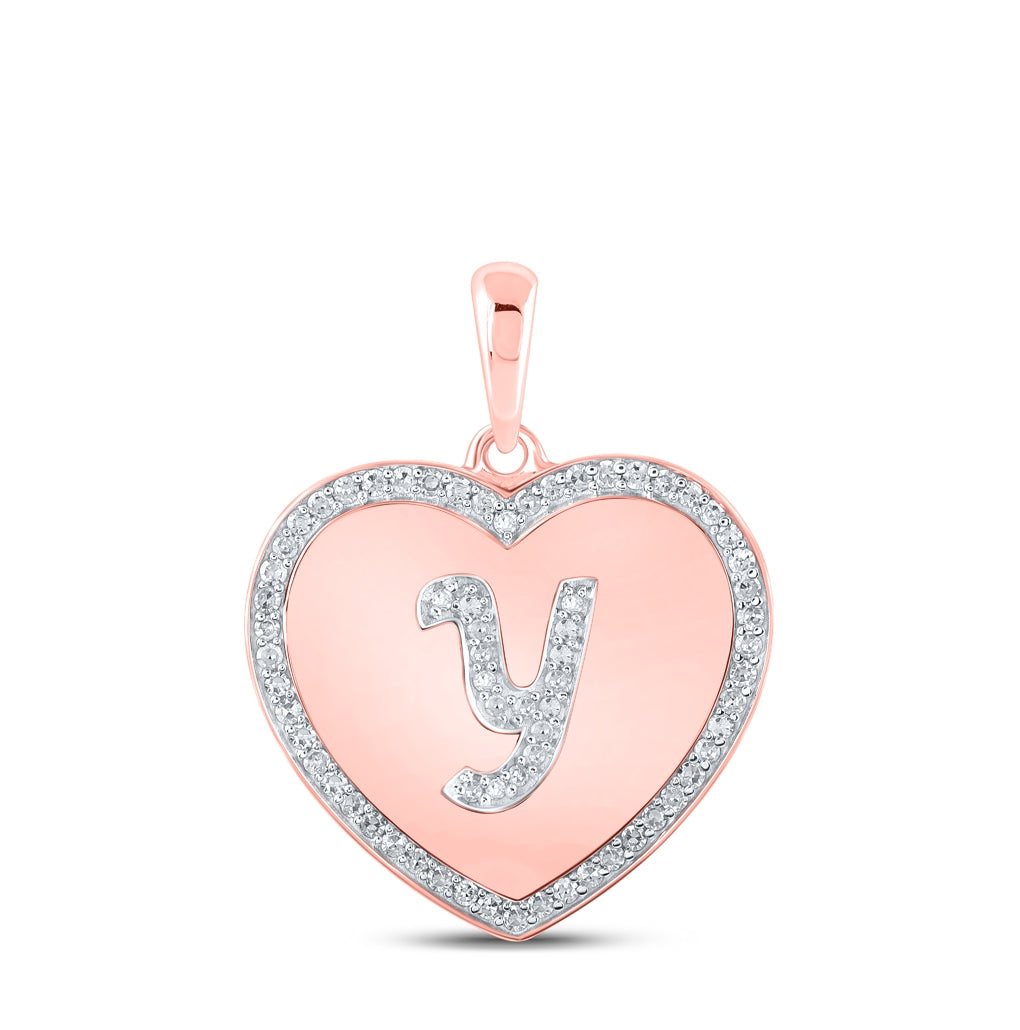10K Rose Gold Womens Round Diamond Heart Letter Pendant