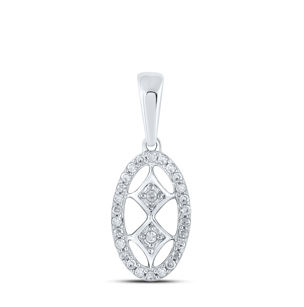 10K Yellow Or White Or Rose Gold Womens Round Diamond Oval Pendant