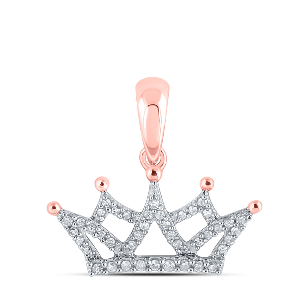 10K Rose Gold Womens Round Diamond Crown Pendant 1/6 Cttw, Length: 0.7 In, Width: 0.75 In