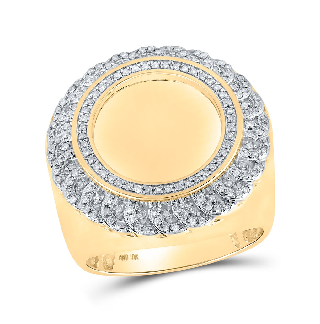 10K Yellow Gold Mens Round Diamond Memory Circle Ring 1/2 Cttw, Mens Size: 7-13