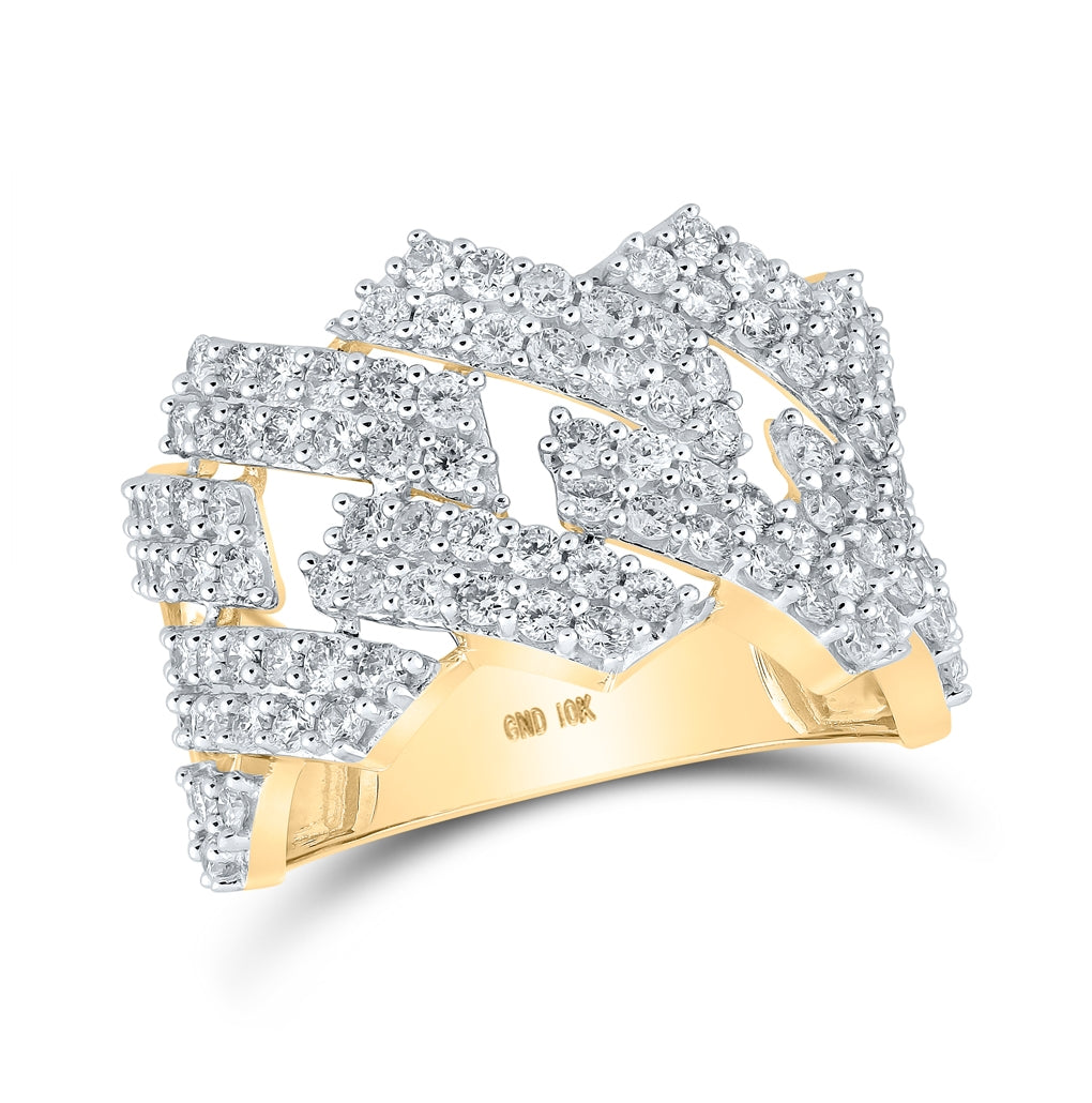 10K Yellow Gold Mens Round Diamond Link Band Ring 2-1/3 Cttw, Mens Size: 7-13