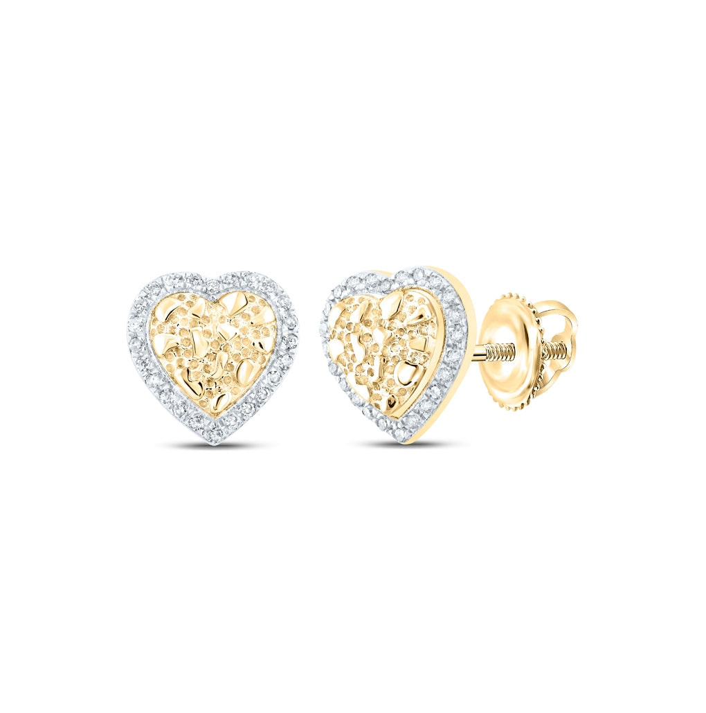 10K Yellow Gold Womens Round Diamond Nugget Heart Earrings 1/10 Cttw, Length: 0.35 In, Width: 0.34 In
