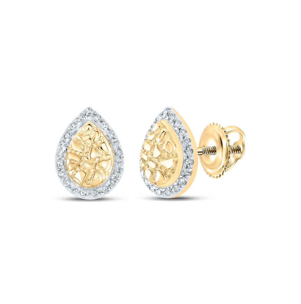10K Yellow Gold Womens Round Diamond Nugget Teardrop Earrings 1/10 Cttw, Length: 0.35 In, Width: 0.25 In