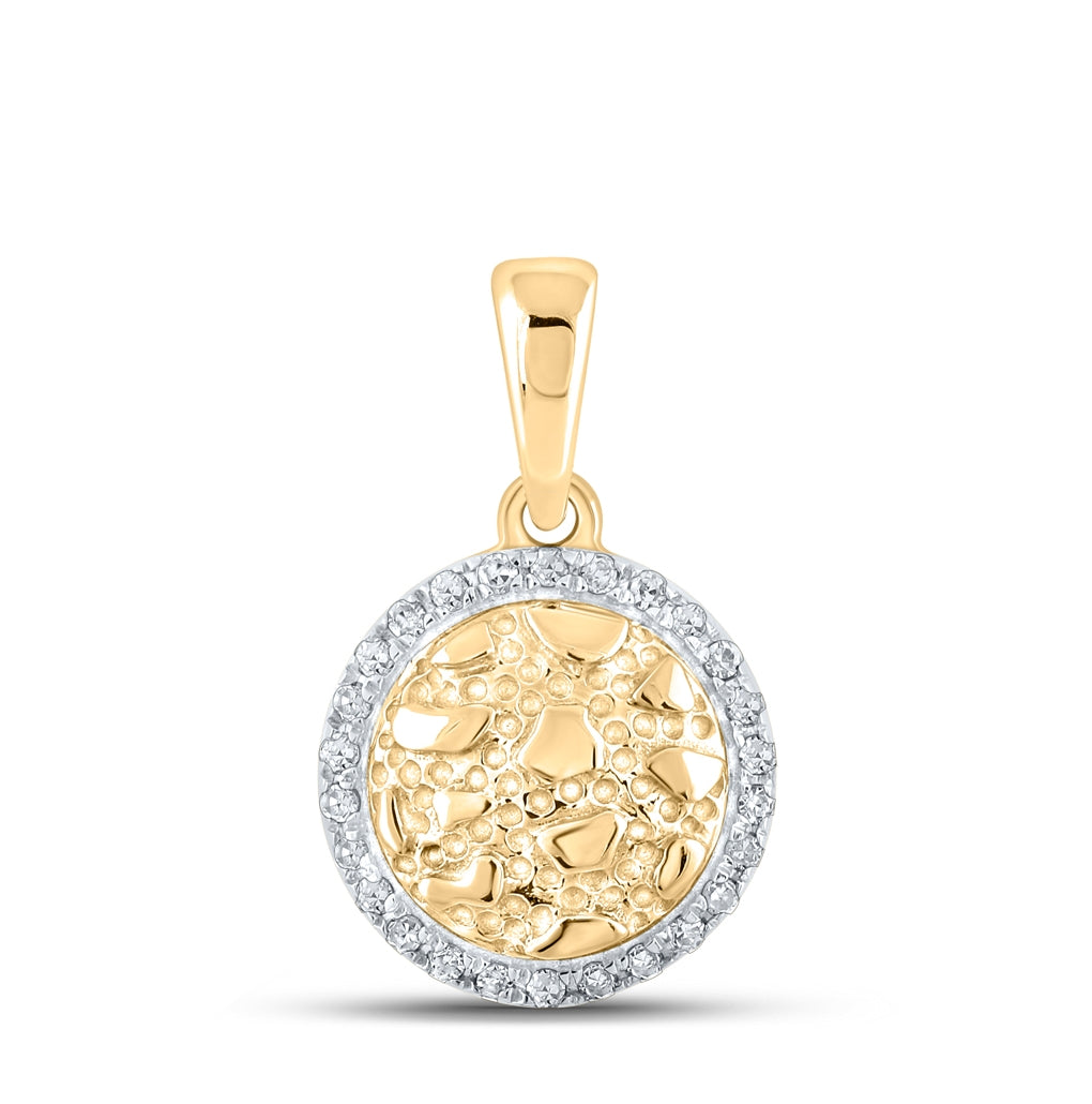 10K Yellow Gold Womens Round Diamond Nugget Circle Pendant 1/20 Cttw